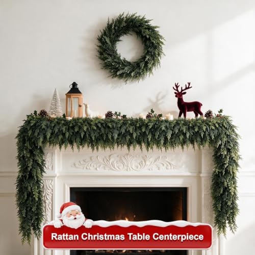 2Pcs 9FT Christmas Cedar Garlands Realistic, Real Touch Winter Xmas Garland, Christmas Decorations Indoor Outdoor, Artificial Holiday Decor Faux Greenery for Mantle, Fireplace, Table - Image 4