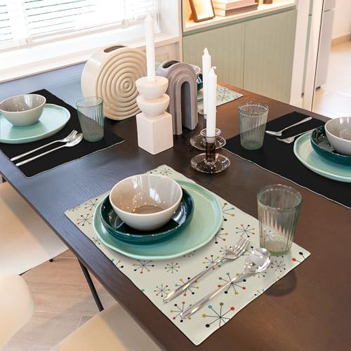 Mid-Century Placemats 12x18 inches, Geometric Abstract 60s Vintage Pattern, Washable, Heat Resistant, Waterproof, Set of 6 - Image 4