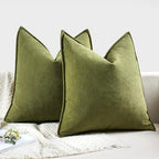 MIULEE Pack of 2 Moss Green Euro Shams Chenille Pillow Covers 26x26 Inch - Image 6