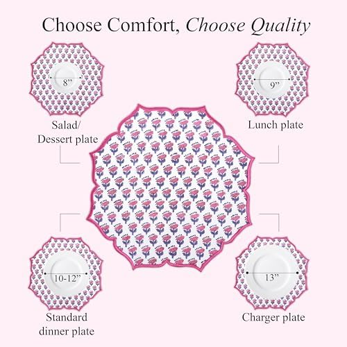 CPC Pink Sapphire Block Print Cotton Floral Placemat 15x15 Inch, Set of 4 - Image 3