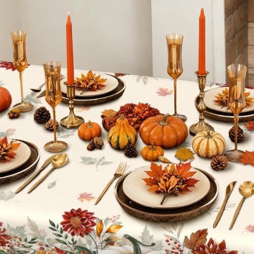 Rectangle Fall Tablecloth 60x120 Inch, Thanksgiving Autumn Harves Pumpkin Flower Table Cloth, Waterproof Wrinkle Resistant Table Cover for Fall Decorations Decor - Image 4