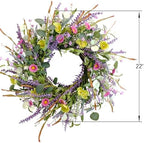 Idyllic 20 Inch Spring Summer Wild Flower Artificial Daisy Front Door Wreath, Everyday Greenery Eucalyptus Leaves for Indoor and Outdoor Use, Rustic Farmhouse Style Home Wreath Decor - Image 2