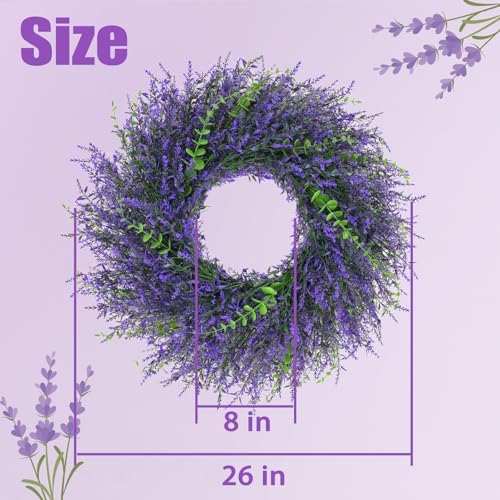 26 Inch Lavender Wreaths for Front Door, Spring Summer Wreath with Lavender - Image 5