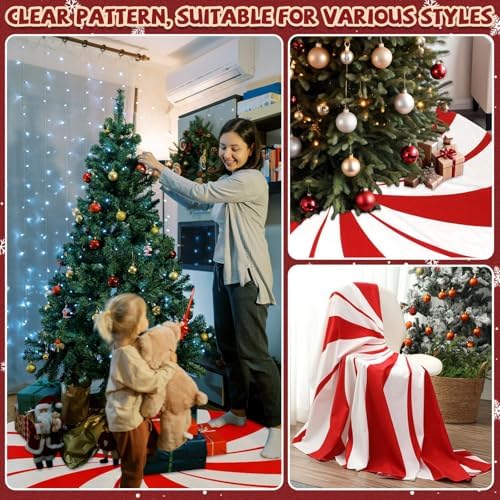 84 Inch Large Christmas Tree Skirt Candy Cane Swirl Christmas Tree Mat Peppermint Candy Red and White Xmas Tree Skirt Decorations for Gingerbread Christmas Home Party Winter Holiday Ornament - Image 6