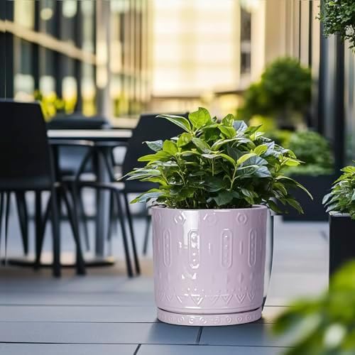 Eightpot Ceramic Plant Pots, 12 Inch Pots for Plants Indoor Outdoor, Round Planter with Drainage Hole and Tray, Modern Decorative Flower Pot, Home Apartment Decor, House Warming Gifts, Purple - Image 5