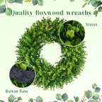 20''Boxwood Wreaths for Front Door,Artificial Spring Summer Wreath,Boxwood Wreaths with Sash,All Seasons Wreath for Farmhouse,Wedding,St Patrick's Day Decoration,Indoor & Outdoor - Image 6