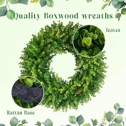 20''Boxwood Wreaths for Front Door,Artificial Spring Summer Wreath,Boxwood Wreaths with Sash,All Seasons Wreath for Farmhouse,Wedding,St Patrick's Day Decoration,Indoor & Outdoor - Image 6