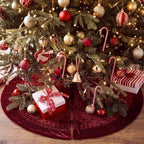 Arrowbash 48 Inch Velvet Christmas Tree Skirt Quilted Tree Skirt, Burgundy - Image 4