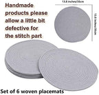6 Pack Cotton Woven Placemats, 13.8 inches Round Plate Chargers Grey Thick Placemat Set Cotton Rope Braided Tablemats Rattan Tablemats Rustic Weave Placemats for Dining Table - Image 2