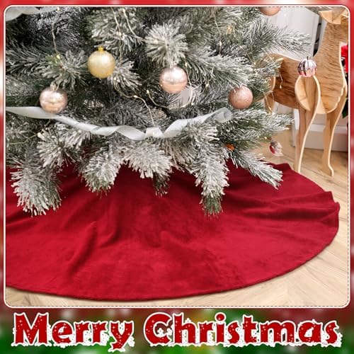 Viorawhite Red Christmas Tree Skirt, 60 Inch Large Faux Fur - Image 2