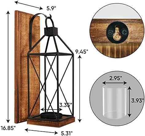 Homemory Wall Candle Sconces Set of 1, Rustic Wood Holders with Glass Decor - Image 6