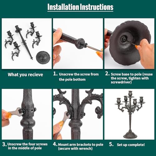 Sungmor Cast Iron Candlestick Holders - 17Inch Tall & 5 Arms - Image 4