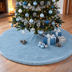 Viorawhite Dusty Blue Christmas Tree Skirt, 60 Inch Large Faux Fur - Image 5