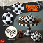 Weysat 3 Pcs Black and White Fall Pumpkins Resin Checkered Decor - Image 3