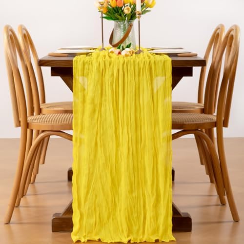 Yellow Cheesecloth Table Runner Boho Wrinkled Gauze Table Runners - Image 4