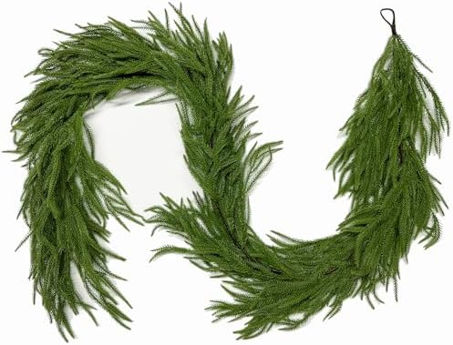 9FT Christmas Norfolk Pine Garland Real Touch for Mantle Decoration by Senjie