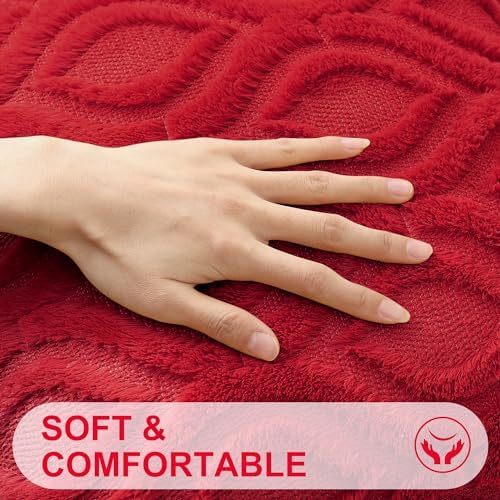 decorUhome Faux Fur Plush Soft Red Throw Pillow Covers 26x26 Set of 2 - Image 2