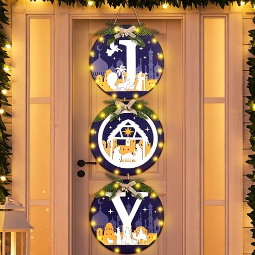 Blosssound 3 Pcs Lighted Christmas Front Door Decor, Jesus Nativity Scene by Blosssound