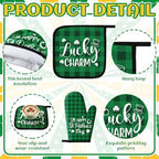 VitalCozy 10 Pcs St. Patrick's Day Kitchen Decor Set Shamrock Kitchen Towel and Rugs Oven Mitts Pot Holders for Home Cooking Baking Decorations - Image 3