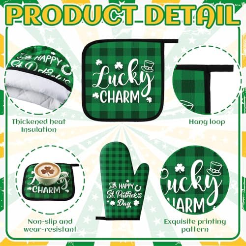 VitalCozy 10 Pcs St. Patrick's Day Kitchen Decor Set Shamrock Kitchen Towel and Rugs Oven Mitts Pot Holders for Home Cooking Baking Decorations - Image 3