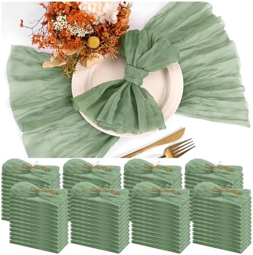 100 Pieces Cloth Napkins Sage Green Dinner Cheesecloth Napkins for Wedding,Wrinkled Cloth Napkins Bulk for Home Party Rustic Table Decoration, 17 x 17 Inch by Teruntrue