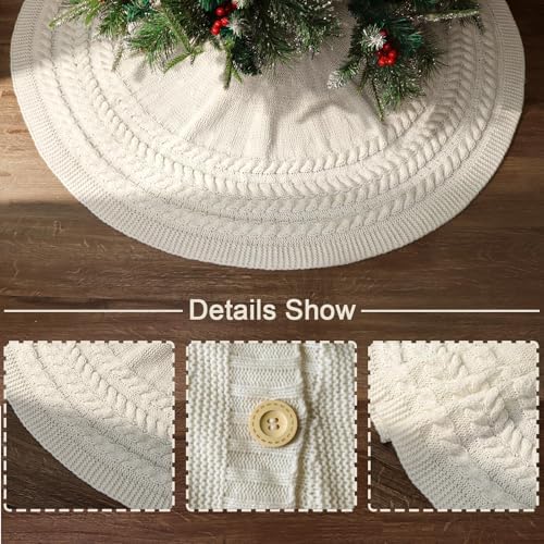 Christmas Tree Skirt 48 Inches: Annual Rings Chunky Cable Knit Cream White Tree Skirt, Thick Rustic Christmas Tree Decorations Neutral Christmas Decor Christmas Tree Skirts Xmas Home Party Supplies - Image 2