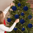 30pcs Velvet Christmas Ball Ornaments, Flocked Shatterproof Christmas Ornaments Hanging Xmas Tree Decorations Set for Home Party Holiday Decor (Multi-Size, Blue) - Image 6