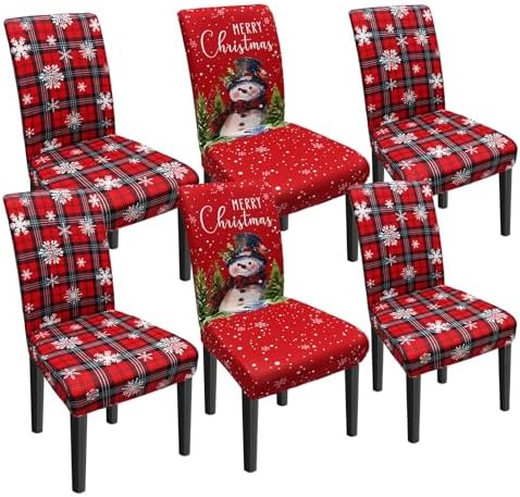 Christmas Chair Covers Set of 6, Xmas Snowman Dining Chair Covers for Party Kitchen Removable Seat Cover for Chairs Christmas Decorations Indoor by Unknown