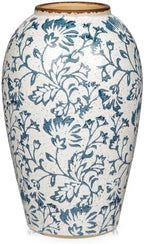 Ceramic Vintage Vase, 9.8" Rustic Blue and White Chinoiserie Floral Vase for Home Decors, Handcrafted Farmhouse Large Flower Vases for Living Room, Table, Bathroom，Centerpiece by Arborus