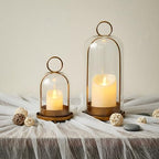 Hurricane Candle Holders Set of 2, 5" & 4" Metal and Glass Candle Lantern with Clear Dome for Pillar Candle, Wedding & Christmas Table Centerpiece, Farmhouse Home Decor (Brass, Large & Small) - Image 7