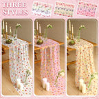 6 Pcs Embroidery Daisy Tulle Table Runners Bohemian Country Florals Tulle Lace Table Runner 120 Inch 10 Ft White Champagne Pink Lace Fabric for Home Dining Wedding DIY Craft - Image 5