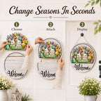 16PCS Interchangeable Welcome Sign for Front Door Seasonal Magnetic Wooden - Image 4
