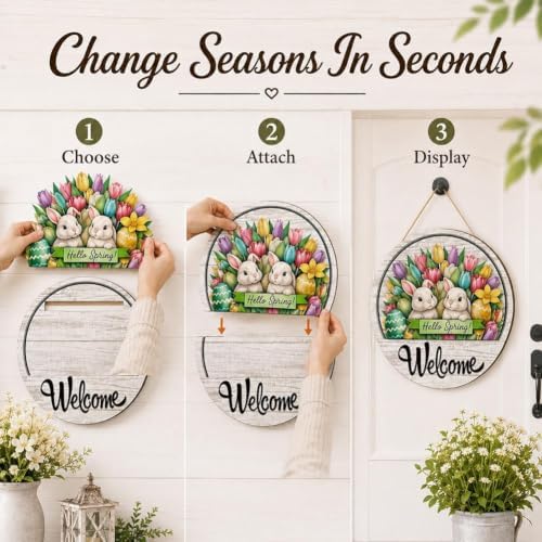 16PCS Interchangeable Welcome Sign for Front Door Seasonal Magnetic Wooden - Image 4