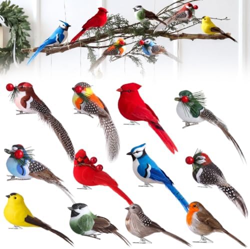 36 Pcs Clip on Bird Ornaments for Christmas Tree, 12 Style by Unknown
