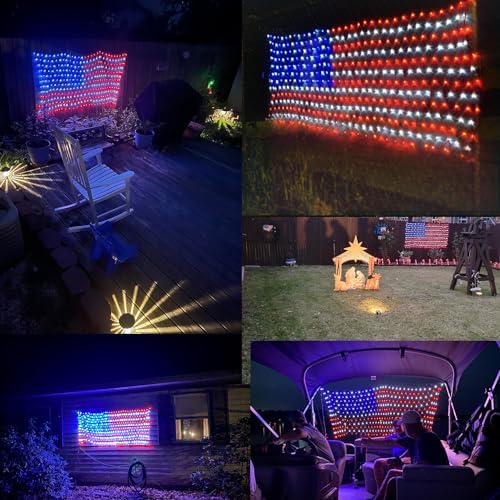 YULIANG LED American Flag Lights,6.5ft*3.2ft Waterproof Led Flag Net Light Outdoor for 4th of July Decorations,Independence Day,Memorial Day, Festival, Garden,Outdoor Christmas Decoration - Image 2