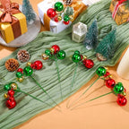 Daifunli 12 Pcs Red Green and Gold Christmas Tree Picks 7.87 Inch Christmas Balls Ornaments Xmas Decorations for Xmas Tree Topper DIY Wreath Holiday Floral Vase Fillers Crafts Home Decor - Image 3