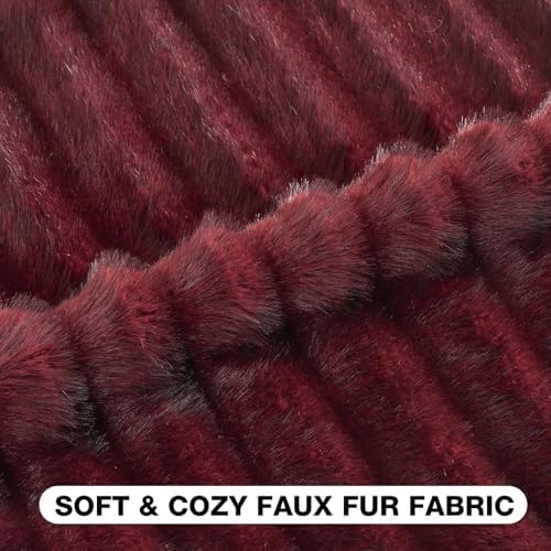 FUTEI Pack of 2 Faux Mink Fur Throw Pillow Covers 24x24 Inch, Burgundy - Image 2