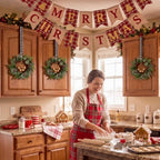 Dingion 6 Pcs 6 Inch Mini Christmas Cabinet Wreath with Black Plaid Bow - Image 2