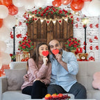 Mocsicka Rustic Wood Door Red Roses Backdrop Love Hearts Brick Wall Background Romantic Valentine's Day Party Decoration Supplies Photo Booth Props (10x8ft) - Image 7