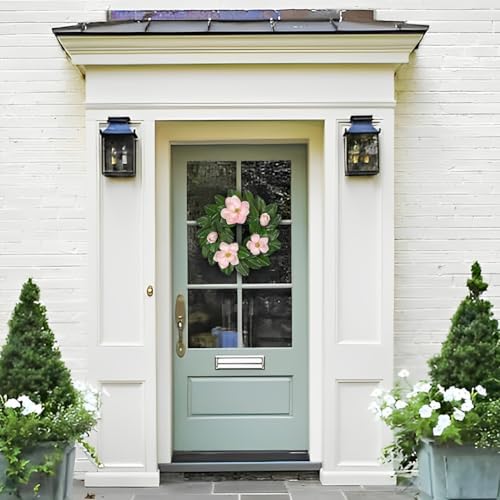 20" Artificial Wreath for Front Door Pink Magnolia Wreath Greenery for Easter Spring Housewarming Wedding Farmhouse Mantel Door Decoration - Image 4