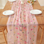 3pcs Pink Embroidery Daisy Fall Table Runner 10ft Florals Seasonal Tulle Table Runner Holiday Kitchen Dining Table Decoration for Home Party Indoor - Image 5