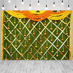 10x6.5ft India Pooja Backdrop Marigold Garland Diwali Indian Traditional Festival Photography Background for Wedding Mehndi Party Banner Decorations Photo Studio Props - Image 3