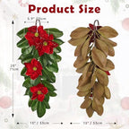 Christmas Poinsettia Teardrop Swag – 28" Artificial Magnolia Leaf Hanging Door Decoration – Holiday Front Door, Fireplace & Stairway Décor for Wedding Christmas Thanksgiving - Image 2