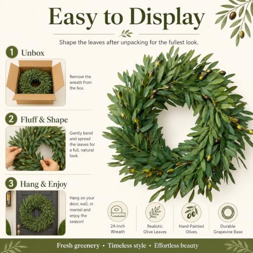 24 Inch Realistic Olive Wreath with Hand-Painted Olives - Image 3