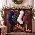 Junkin 4 Pack Tartan Christmas Stockings Navy Blue & White - Image 4