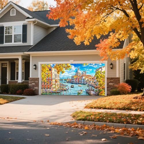 16X7Ft Venice Italy Garage Door Cover Banner Decorations Gondolas Canal in Venice Italy Photo Backdrop Garage Door Large Wall Decorations for Outdoor Home Yard Decor Party Photo Backgrounds - Image 2