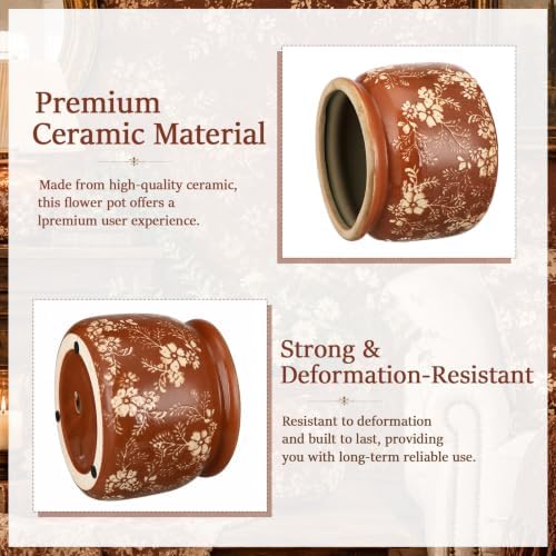7.7" Large Ceramic Plant Pot Orange Farmhouse Wildflower Crackle Glaze Rustic Flowers Pot Decorative Planter with Drainage for Indoor Outdoor Plants Home Kitchen Office Decor Gift - Image 3