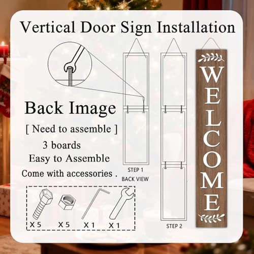 Farmhouse Wooden Welcome Sign Stand for Front Door, 47" Large Welcome Sign for Front Porch, Rustic Vertical Tall Porch Leaner Decor for Outdoor Patio Garden - Image 5