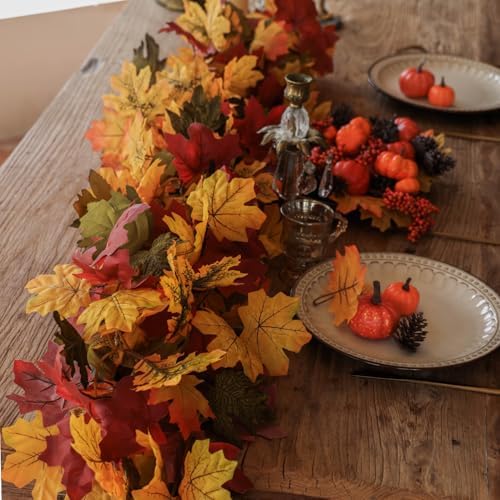 PARTY JOY 6PCS Orange Leaf Garland, 5.6Ft Halloween Garland Artificial Maple Leaf Autumn Hanging Fall Vines Thanksgiving Decorations Fall Decor - Image 4