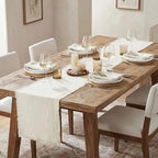 KINGSTONE 14 x 108 Inches Frayed Edge Table Runner, 270G Heavyweight Sand Washed Slub Texture Cotton Linen for Modern Farmhouse, Rustic Home Decorations Dining Room Wedding Boho Decor, White - Image 3